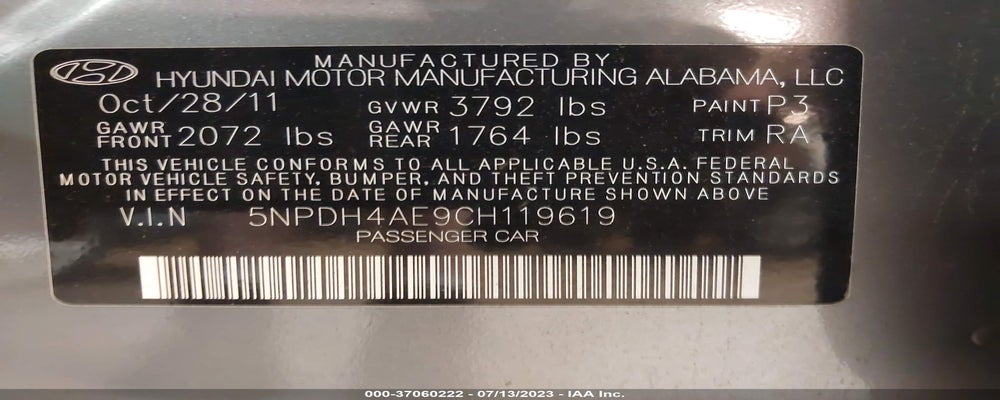 5NPDH4AE9CH119619 2012 HYUNDAI ELANTRA photo no. 9