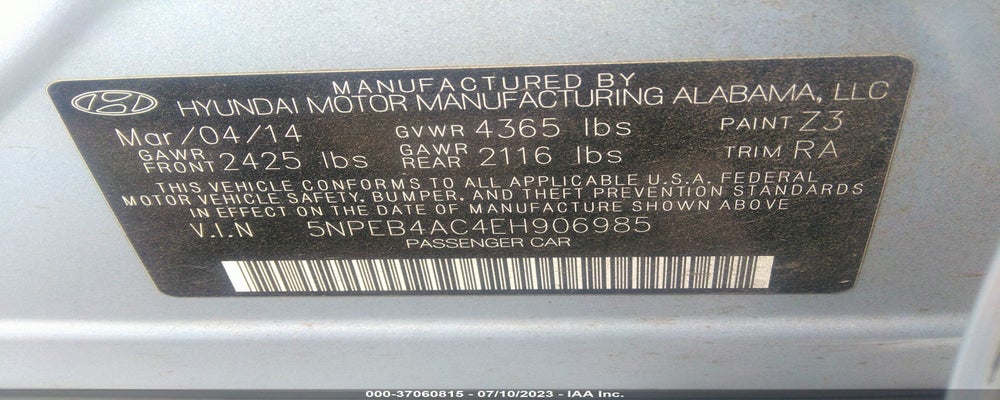 5NPEB4AC4EH906985 2014 HYUNDAI SONATA photo no. 9