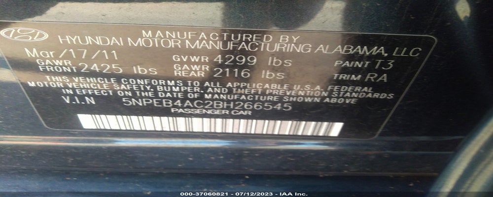 5NPEB4AC2BH266545 2011 HYUNDAI SONATA photo no. 9