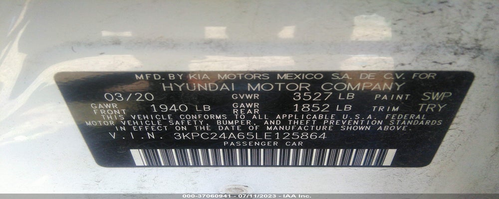 3KPC24A65LE125864 2020 HYUNDAI ACCENT photo no. 9