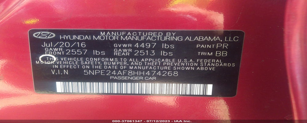 5NPE24AF8HH474268 2017 HYUNDAI SONATA photo no. 9