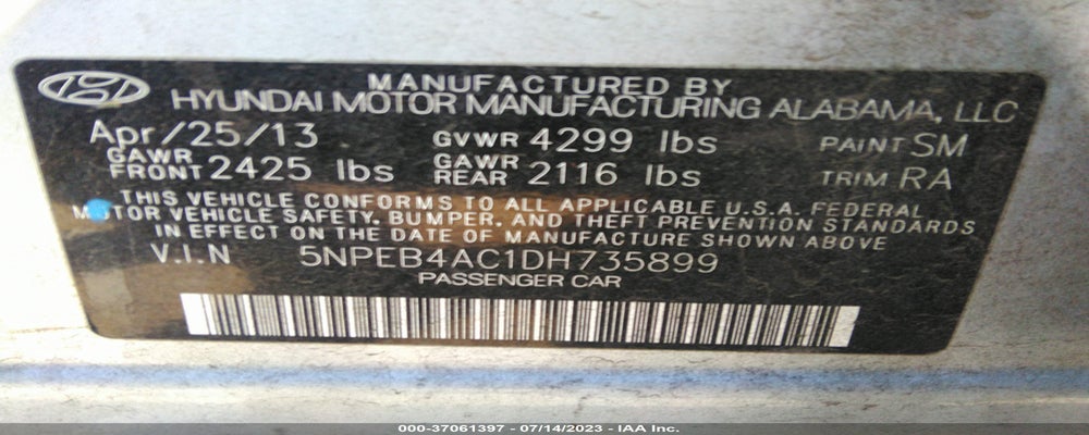 5NPEB4AC1DH735899 2013 HYUNDAI SONATA photo no. 9