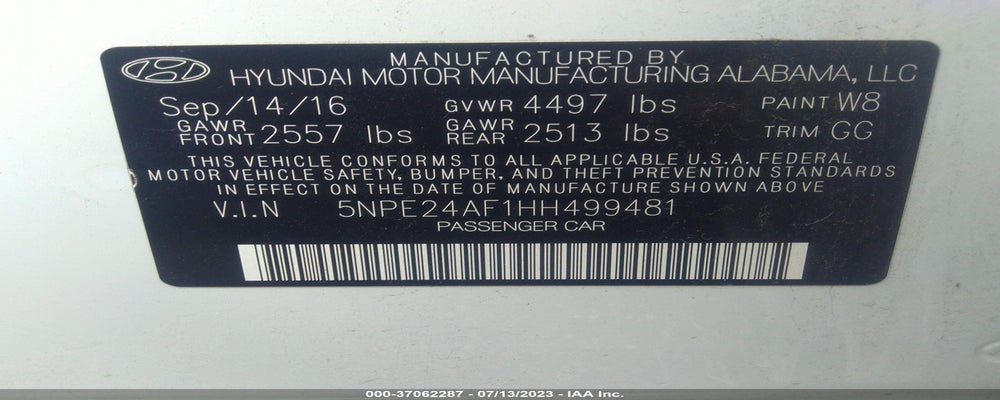 5NPE24AF1HH499481 2017 HYUNDAI SONATA photo no. 9