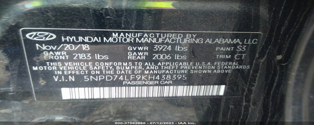 5NPD74LF9KH438395 2019 HYUNDAI ELANTRA photo no. 9