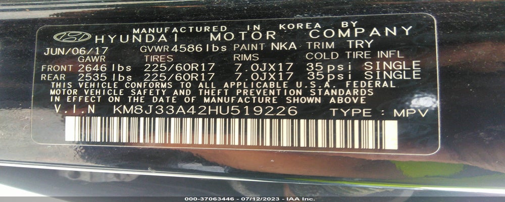KM8J33A42HU519226 2017 HYUNDAI TUCSON photo no. 9