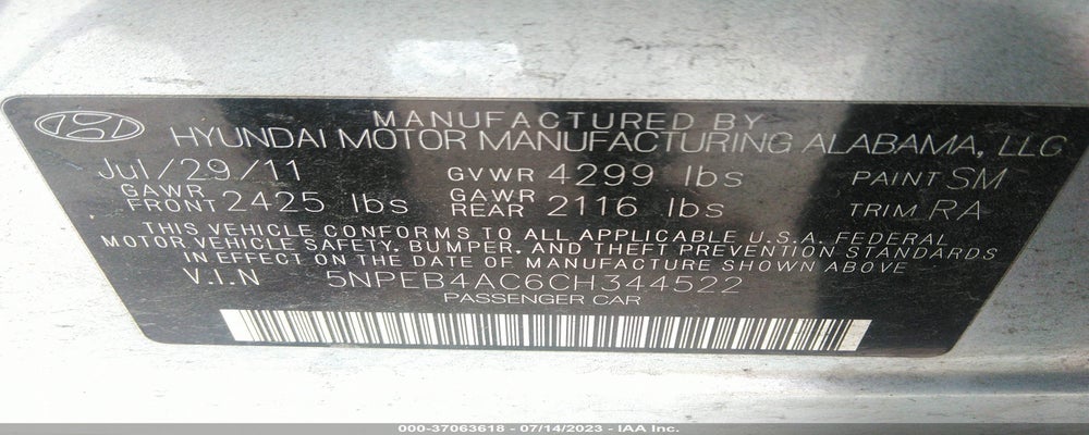 5NPEB4AC6CH344522 2012 HYUNDAI SONATA photo no. 9