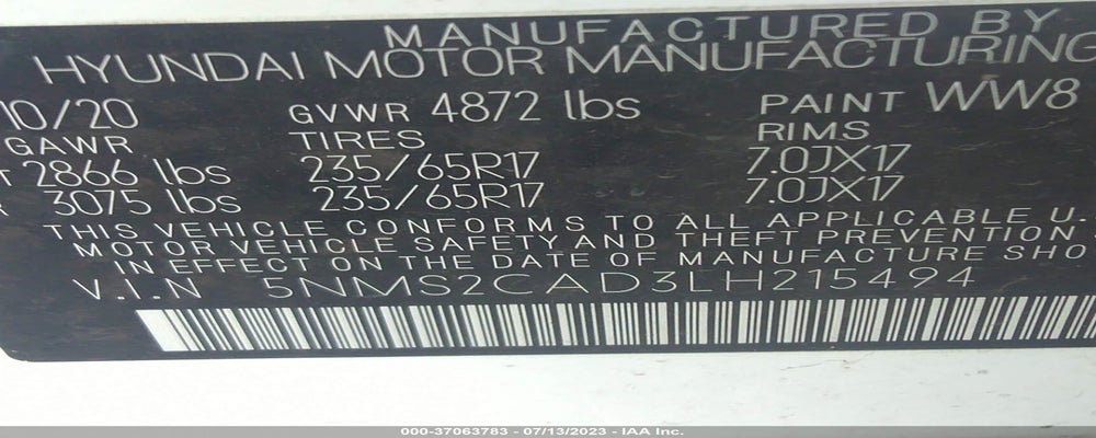 5NMS2CAD3LH215494 2020 HYUNDAI SANTA FE photo no. 9