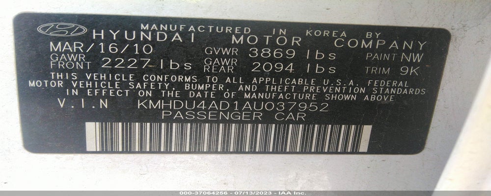 KMHDU4AD1AU037952 2010 HYUNDAI ELANTRA photo no. 9