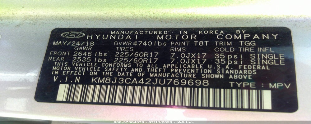 KM8J3CA42JU769698 2018 HYUNDAI TUCSON photo no. 9