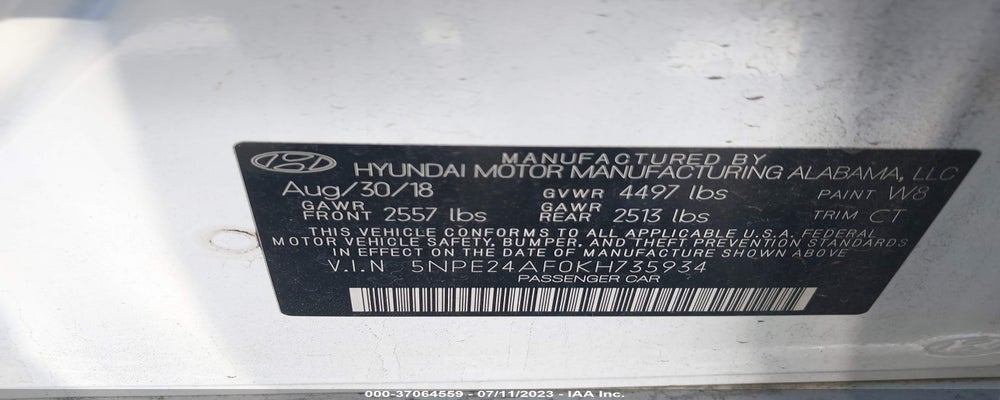 5NPE24AF0KH735934 2019 HYUNDAI SONATA photo no. 9