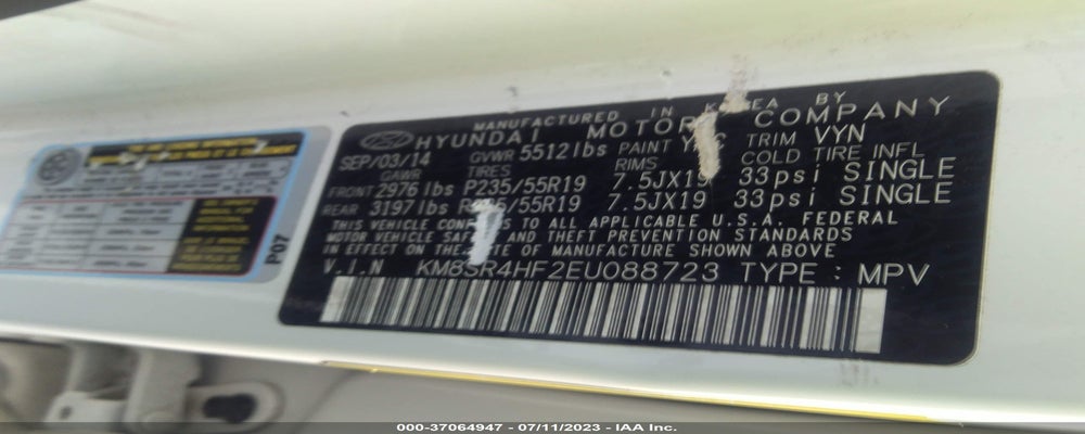KM8SR4HF2EU088723 2014 HYUNDAI SANTA FE photo no. 9