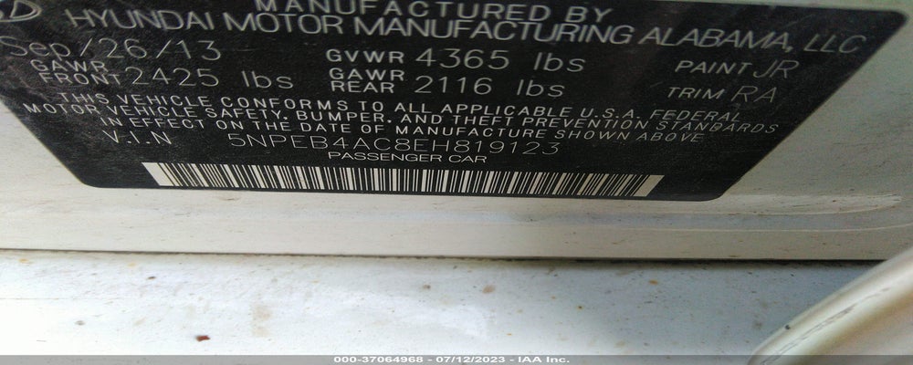 5NPEB4AC8EH819123 2014 HYUNDAI SONATA photo no. 9