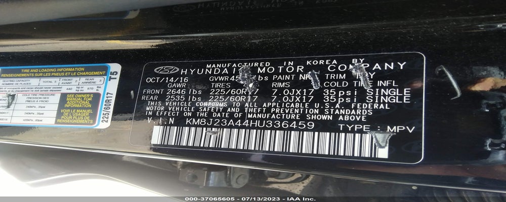 KM8J23A44HU336459 2017 HYUNDAI TUCSON photo no. 9