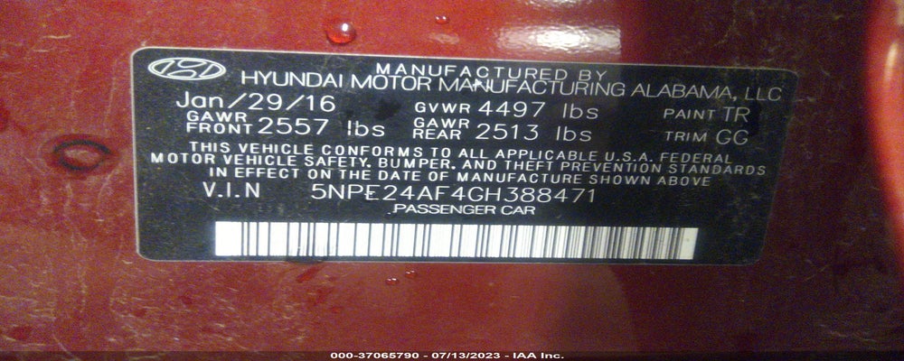 5NPE24AF4GH388471 2016 HYUNDAI SONATA photo no. 9