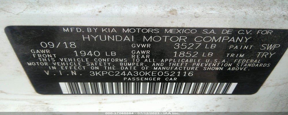 3KPC24A30KE052116 2019 HYUNDAI ACCENT photo no. 9
