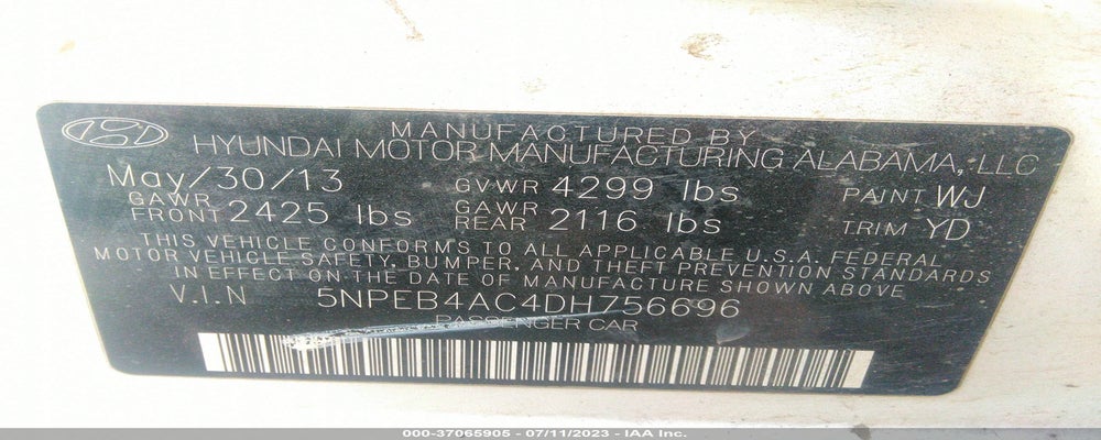 5NPEB4AC4DH756696 2013 HYUNDAI SONATA photo no. 9