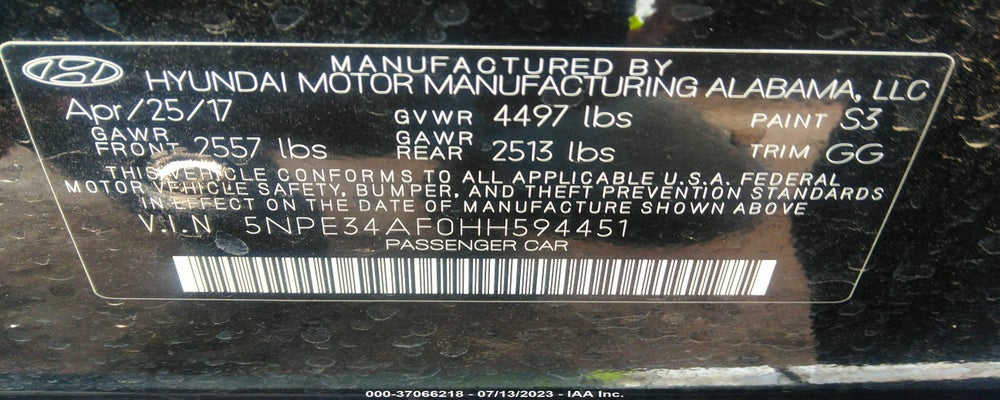 5NPE34AF0HH594451 2017 HYUNDAI SONATA photo no. 9
