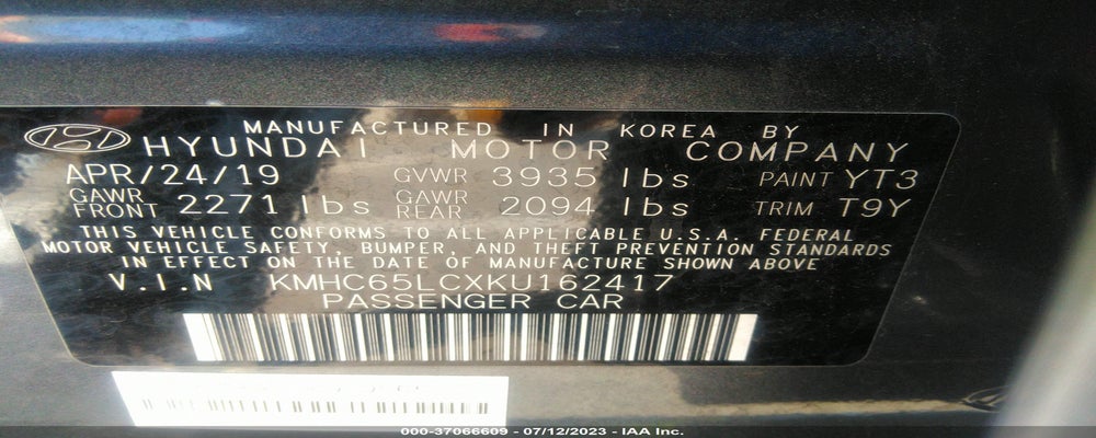 KMHC65LCXKU162417 2019 HYUNDAI IONIQ HYBRID photo no. 9