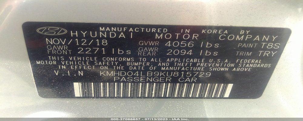 KMHD04LB9KU815729 2019 HYUNDAI ELANTRA photo no. 9