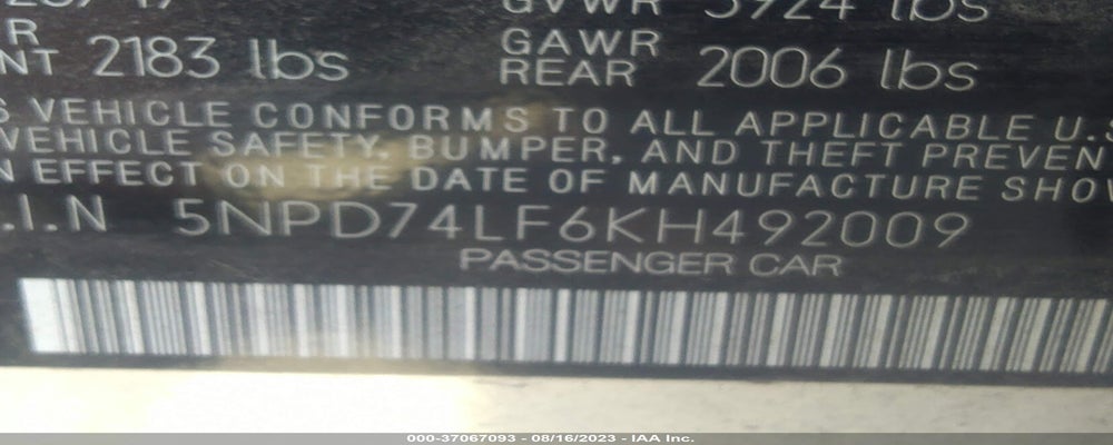 5NPD74LF6KH492009 2019 HYUNDAI ELANTRA photo no. 9