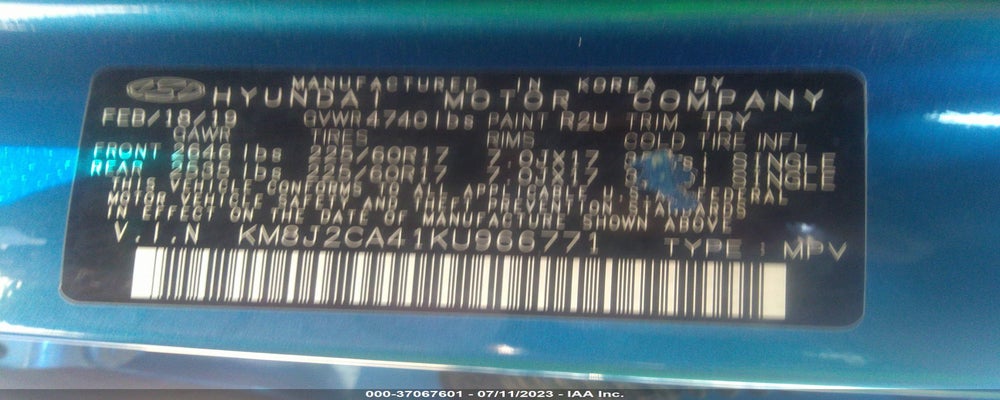 KM8J2CA41KU966771 2019 HYUNDAI TUCSON photo no. 9