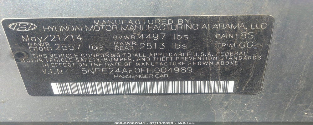 5NPE24AF0FH004989 2015 HYUNDAI SONATA photo no. 9