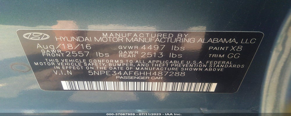 5NPE34AF6HH487288 2017 HYUNDAI SONATA photo no. 9