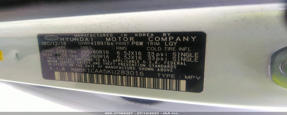 KM8K1CAA5KU283016 2019 HYUNDAI KONA photo no. 9