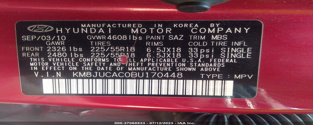 KM8JUCAC0BU170448 2011 HYUNDAI TUCSON photo no. 9