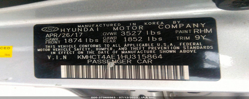 KMHCT4AE1HU315864 2017 HYUNDAI ACCENT photo no. 9