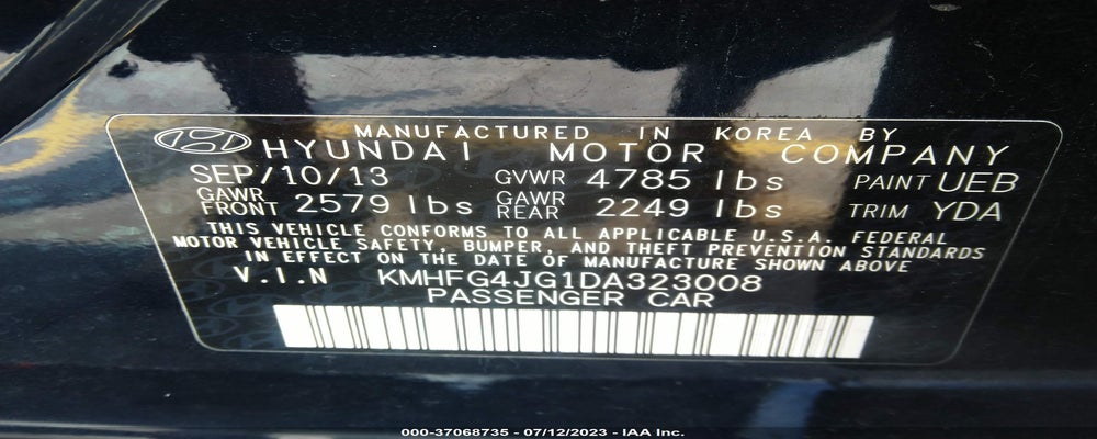 KMHFG4JG1DA323008 2013 HYUNDAI AZERA photo no. 9