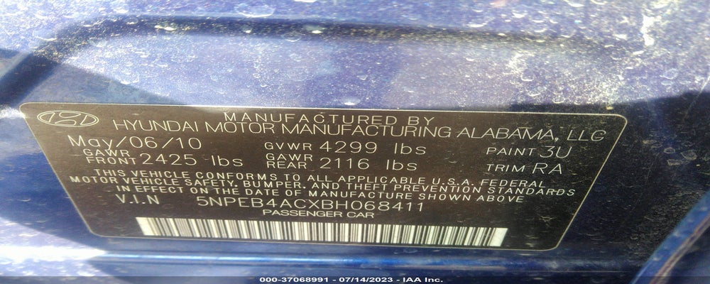 5NPEB4ACXBH068411 2011 HYUNDAI SONATA photo no. 9