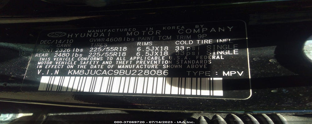 KM8JUCAC9BU228086 2011 HYUNDAI TUCSON photo no. 9