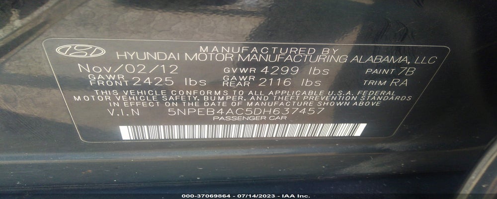 5NPEB4AC5DH637457 2013 HYUNDAI SONATA photo no. 9