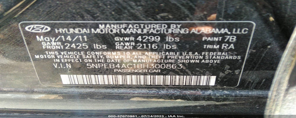 5NPEB4AC1BH300863 2011 HYUNDAI SONATA photo no. 9