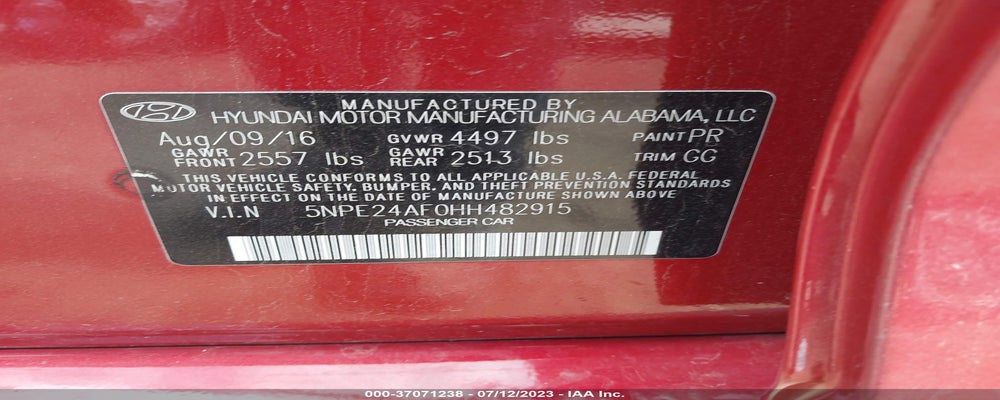 5NPE24AF0HH482915 2017 HYUNDAI SONATA photo no. 9