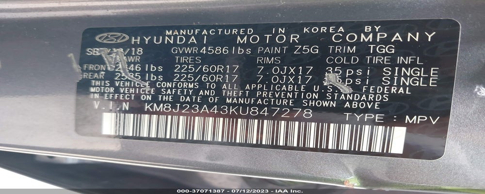 KM8J23A43KU847278 2019 HYUNDAI TUCSON photo no. 9
