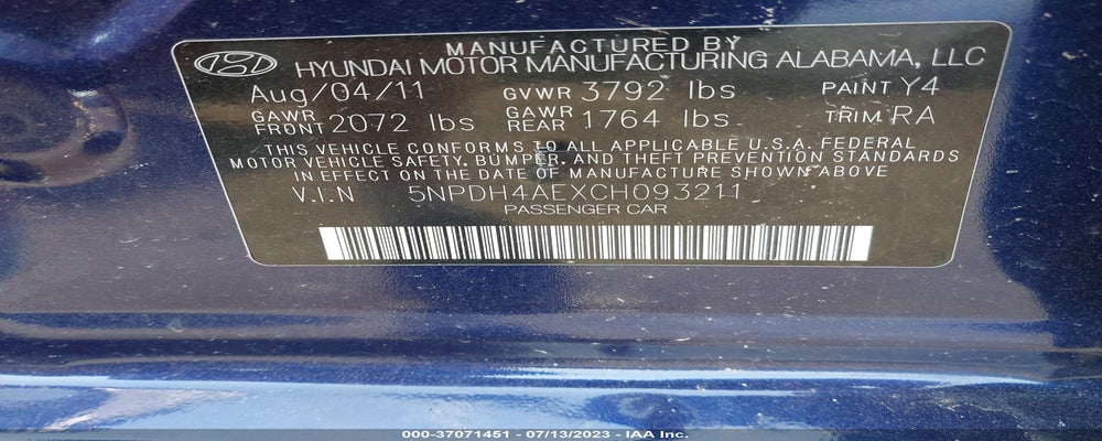 5NPDH4AEXCH093211 2012 HYUNDAI ELANTRA photo no. 9