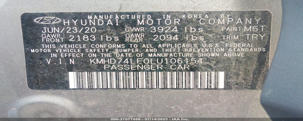 KMHD74LF0LU106154 2020 HYUNDAI ELANTRA photo no. 9