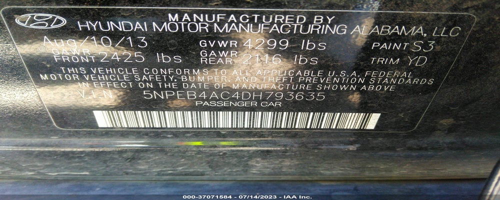 5NPEB4AC4DH793635 2013 HYUNDAI SONATA photo no. 9