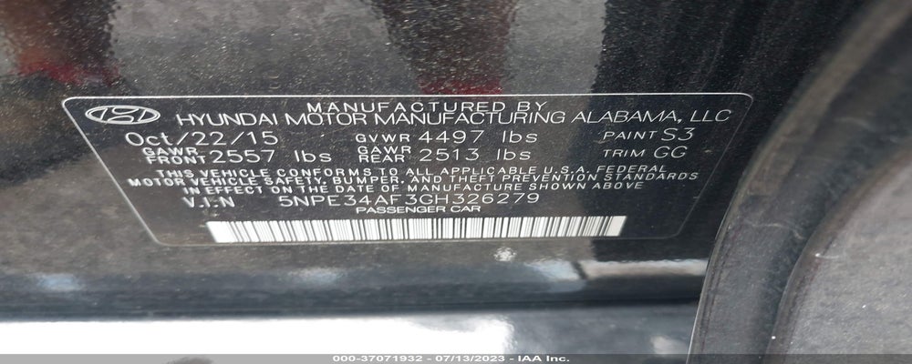 5NPE34AF3GH326279 2016 HYUNDAI SONATA photo no. 9
