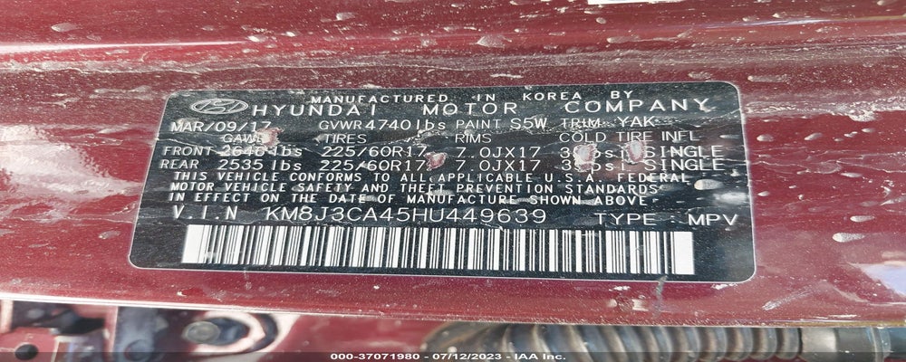 KM8J3CA45HU449639 2017 HYUNDAI TUCSON photo no. 9