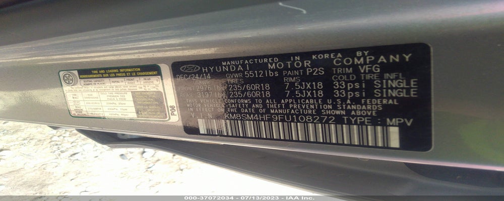 KM8SM4HF9FU108272 2015 HYUNDAI SANTA FE photo no. 9