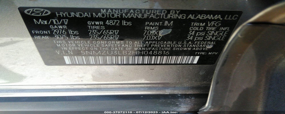 5NMZU3LB2HH048816 2017 HYUNDAI SANTA FE SPORT photo no. 9