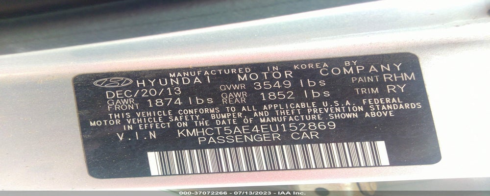 KMHCT5AE4EU152869 2014 HYUNDAI ACCENT photo no. 9