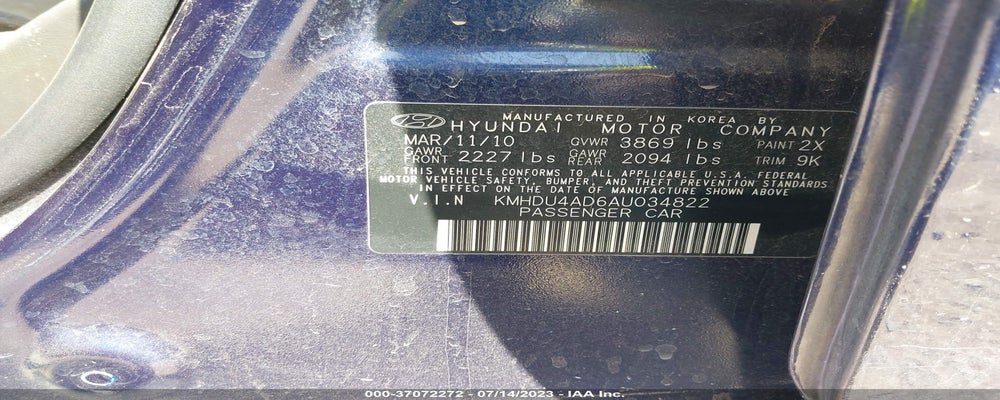 4S3GTAA69J1709553 2010 HYUNDAI ELENTRA photo no. 9