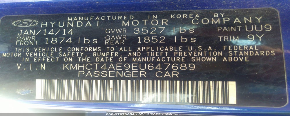 KMHCT4AE9EU647689 2014 HYUNDAI ACCENT photo no. 9
