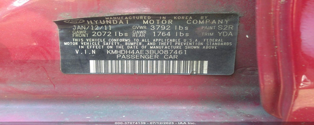 KMHDH4AE3BU087461 2011 HYUNDAI ELANTRA photo no. 9