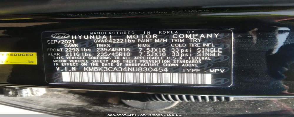 KM8K3CA34NU830454 2022 HYUNDAI KONA photo no. 9