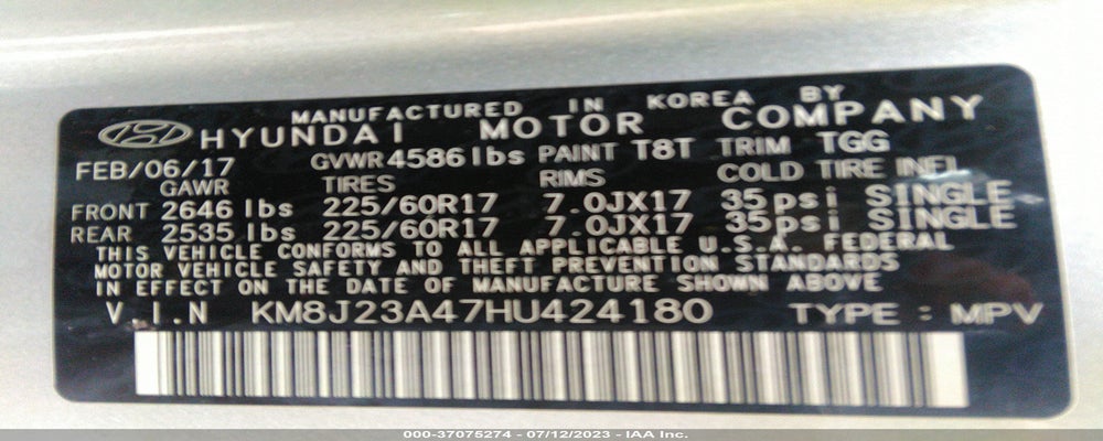 KM8J23A47HU424180 2017 HYUNDAI TUCSON photo no. 9